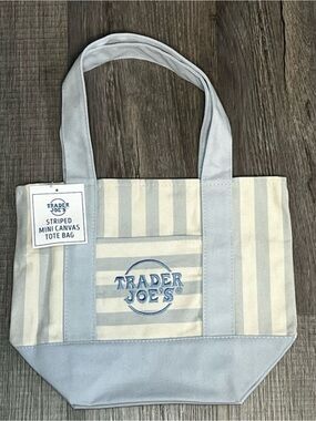 2026 mini Trader Joe’s tote blue and cream striped